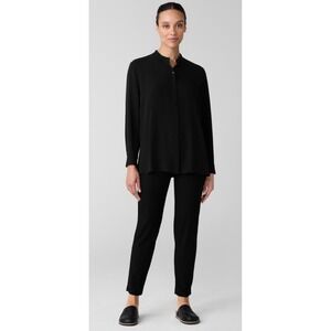Eileen Fisher Washable Stretch Crepe Slim Pant Noir XS Lagenlook Coastal Classic